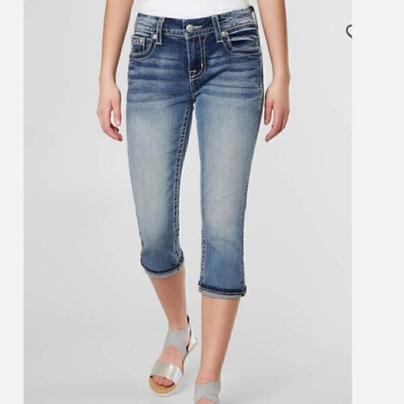 Miss Me Standard Crop Stretch Bling Wings Jeans Size 26 - Picture 2 of 7